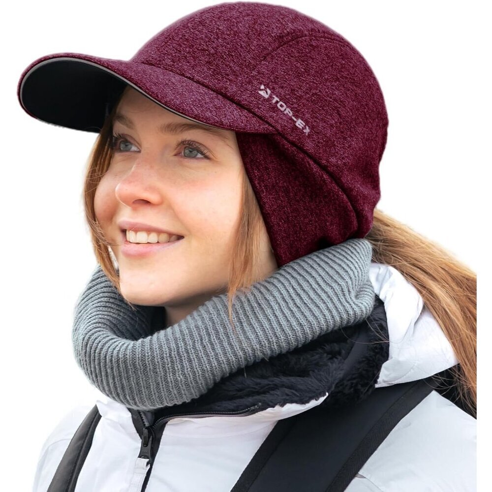 Unisex Water-Repellent Winter Hat with Ear Flaps Ponytail Hole Reflective